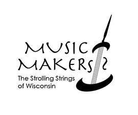 music makers ~ strolling strings logo with string shaped instrument